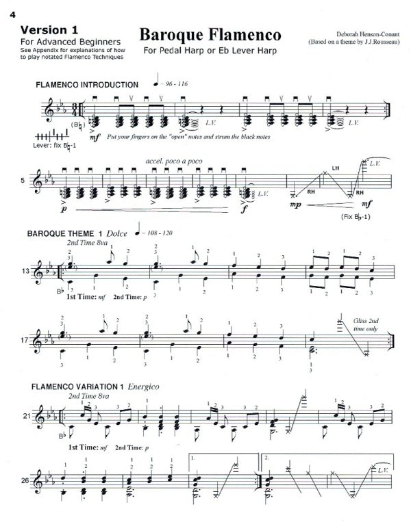 Baroque Flamenco Three Versions For Solo Harp Henson-Conant D.