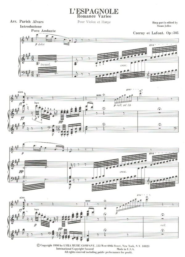 L'Espagnole Romance Variee (Violin and Harp) Lafont C./Alvars P.