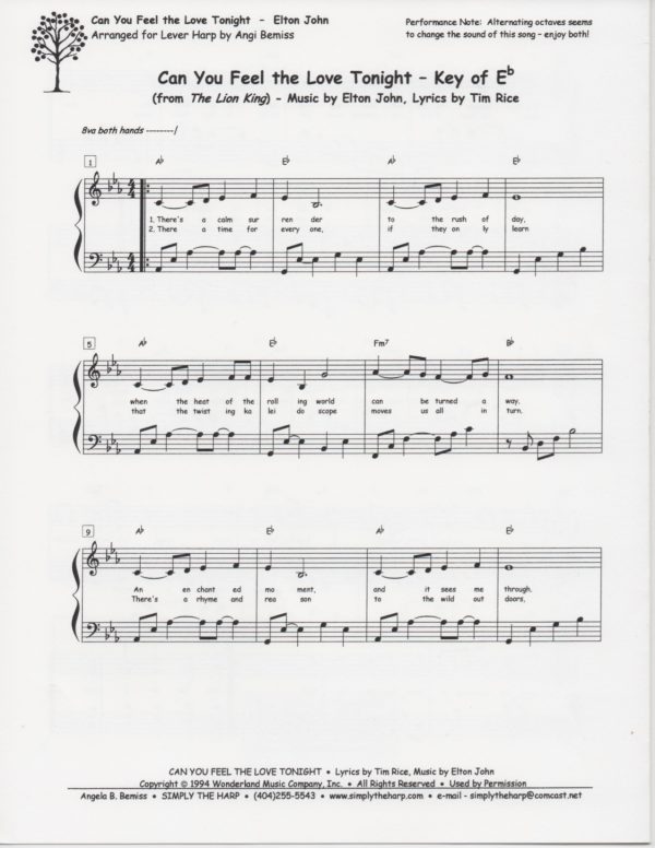 Can You Feel The Love Tonight (Key Of C & Eb) Bemiss A.