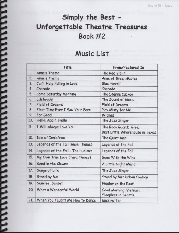 Simply The Best Book #2 Unforgettable Theatre Treasures (Eb Tuning) Bemiss A.
