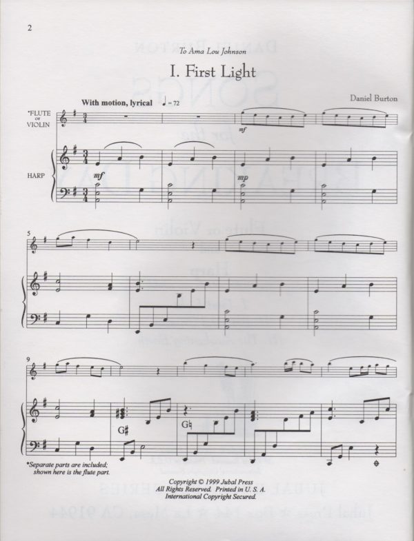 Songs For The Breaking Day (Flute or Violin & Harp) Burton D.