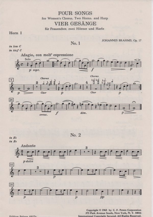 Brahms-Vier-Gesange-Horn-Part-1 Vier Gesange (Horns 1&2) Brahms J.