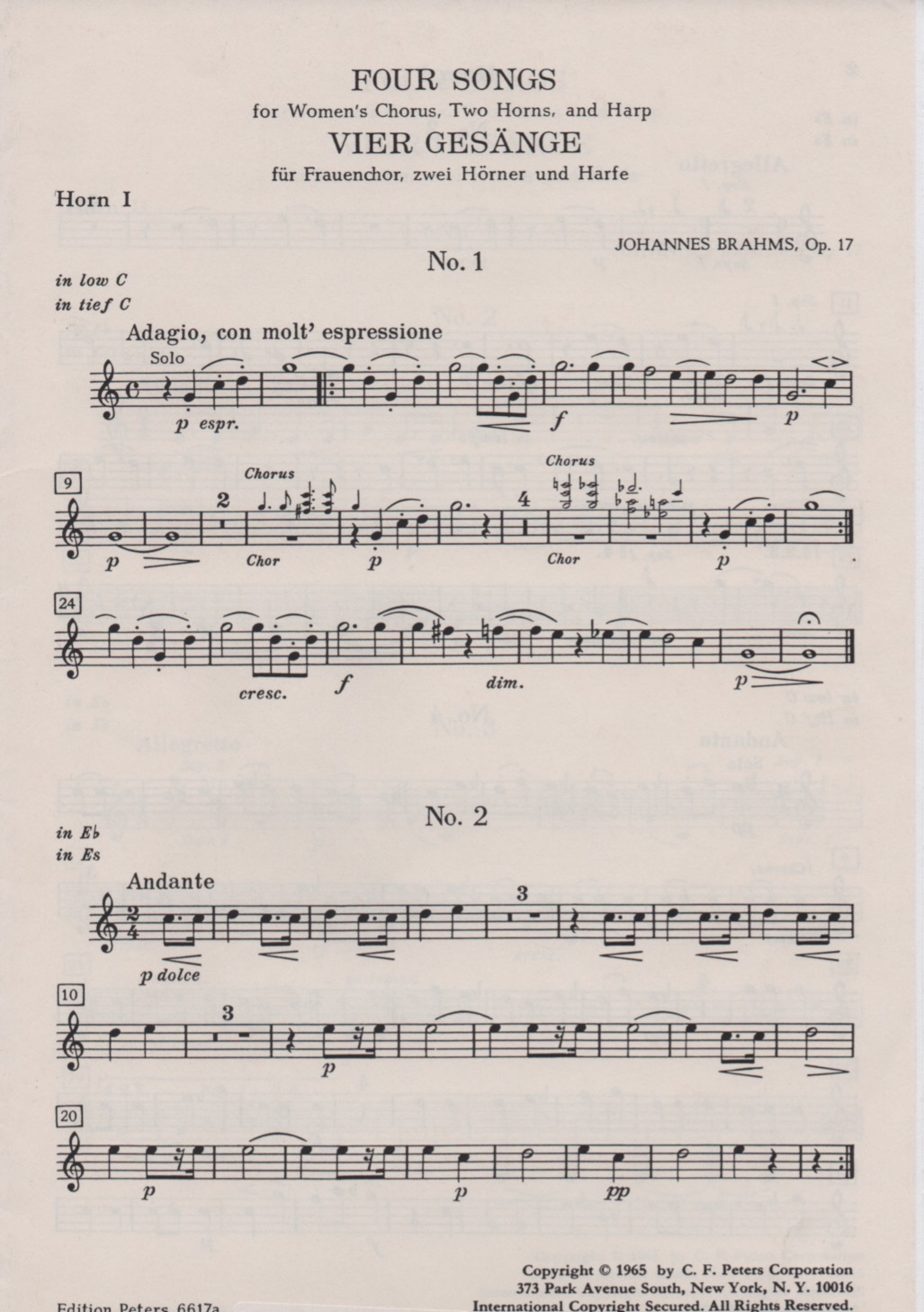 Brahms-Vier-Gesange-Horn-Part-1 Vier Gesange (Horns 1&2) Brahms J.