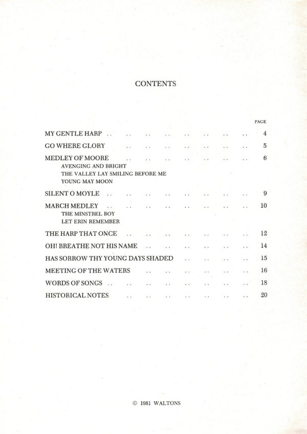 A Tribute To Moore Harp Solo Arrangements from Moore's "Irish Melodies" Calthorpe N.