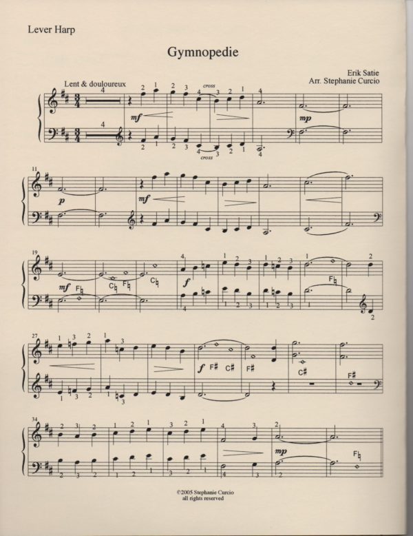 Gymnopedie (Lever Or Pedal Harp & Piano) Satie E./Curcio S.