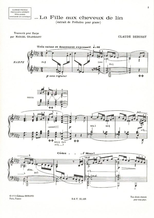 La Fille Aux Cheveux De Lin Debussy C./Grandjany M.