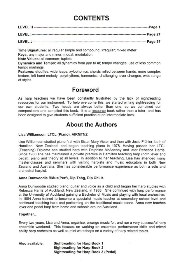Sightreading For Lever Harp Book Three Dunwoodie A./Williamson L.