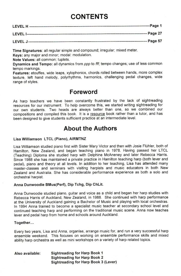 Sightreading For Pedal Harp Book Three Dunwoodie A./Williamson L.