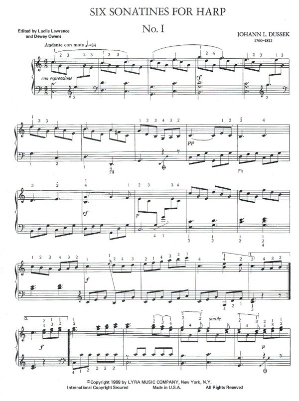 Six Sonatinas For Harp Dussek J.L./Lawrence .L