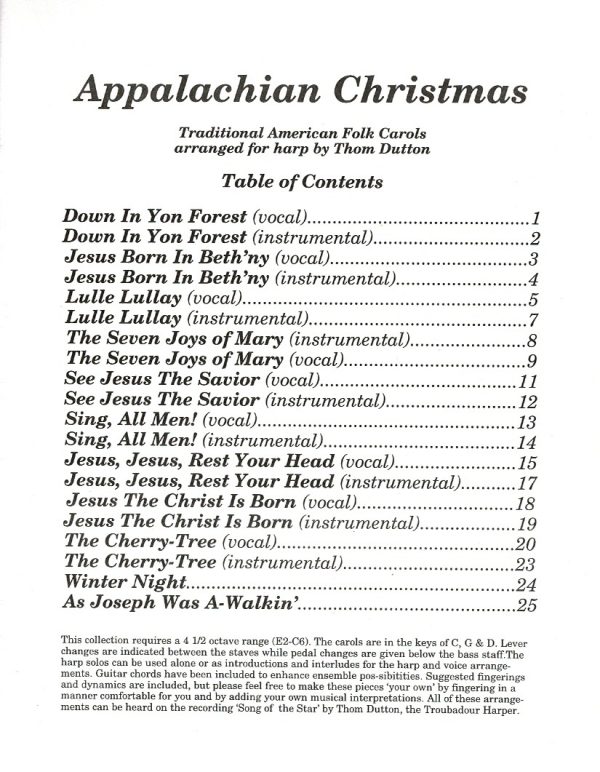 Appalachian Christmas (Voice & Harp) Dutton T.
