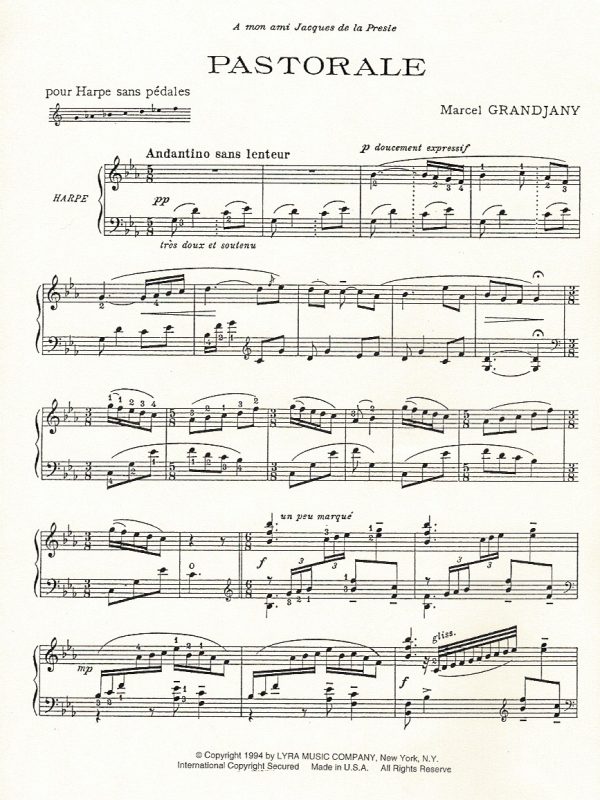 Pastorale Pour Harpe Sans Pedales Grandjany M.