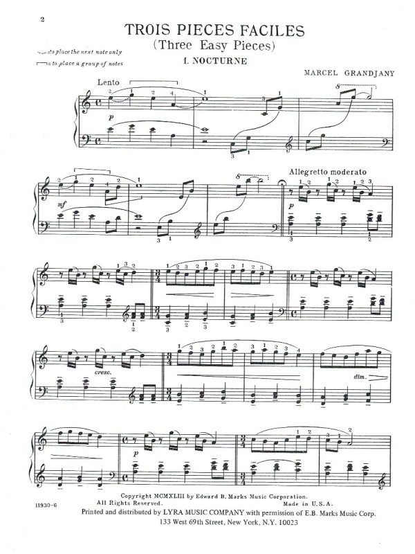 Trois Pieces Faciles (Three Easy Pieces) Grandjany M.