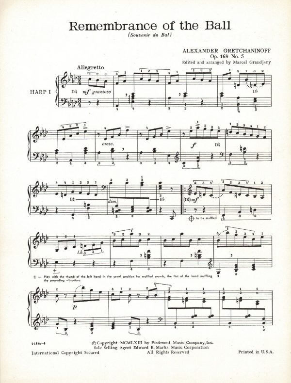 Remembrance Of The Ball Op. 168 No. 5 (Harp Solo, Harp Duet) Gretchaninoff A./Grandjany M.