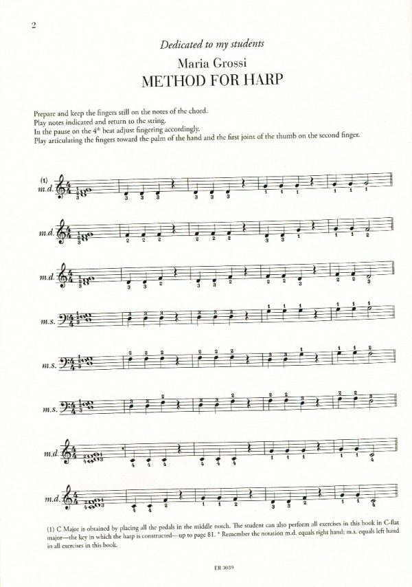 Grossi Method For Harp And 65 Easy And Progressive Little Studies Grossi M./Pozzoli E.