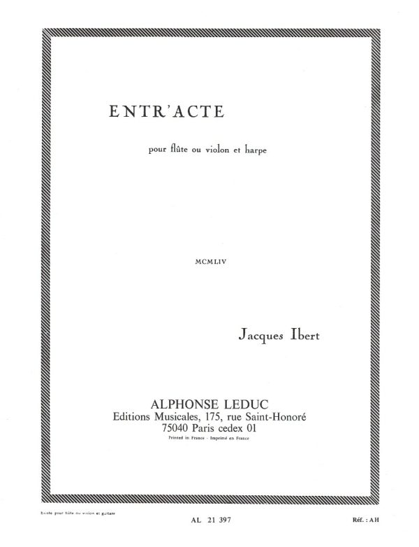 Entr'acte (Flute or Violin and Harp) Ibert J.