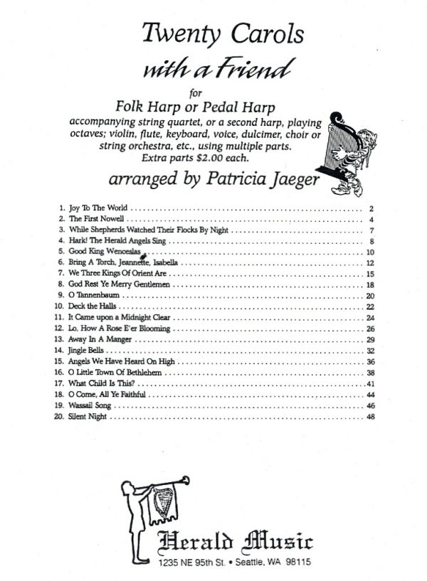 Twenty Carols With A Friend (Harp 1 or 2, Violins, Viola, Cello/Bass or Voices) Jaeger P.
