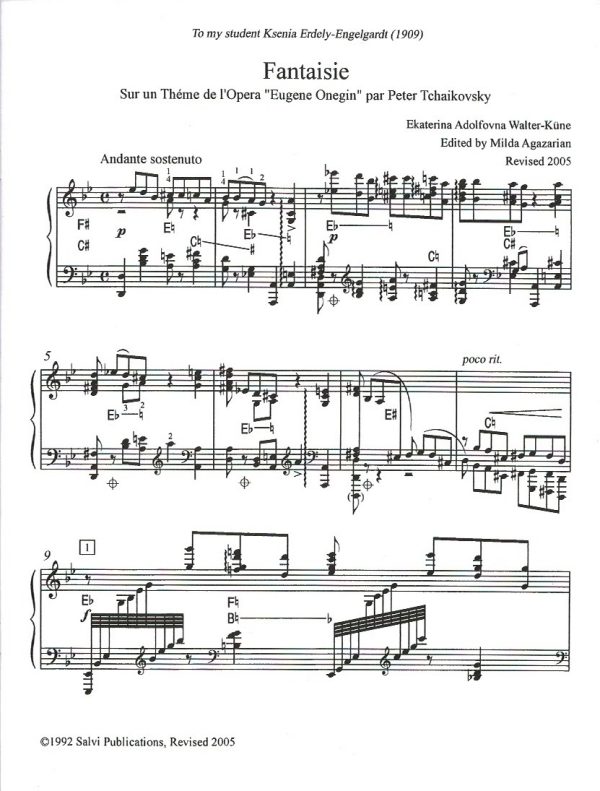 Fantaisie Sur Un Theme De L'Opera Eugene Onegin Walter-Kune E./Tchaikovsky P.