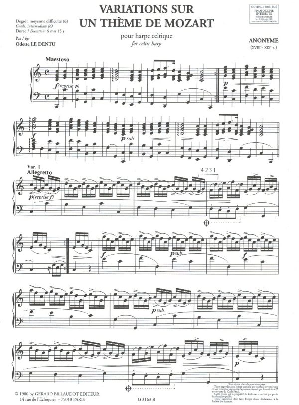Variations Sur Un Theme De Mozart Le Dentu O.