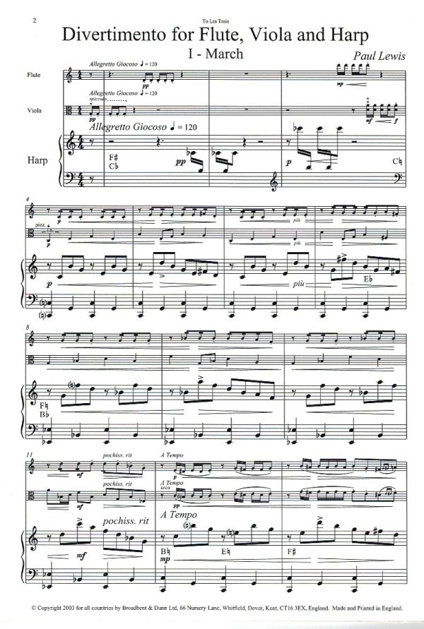 Divertimento (Flute, Viola and Harp) Lewis P.