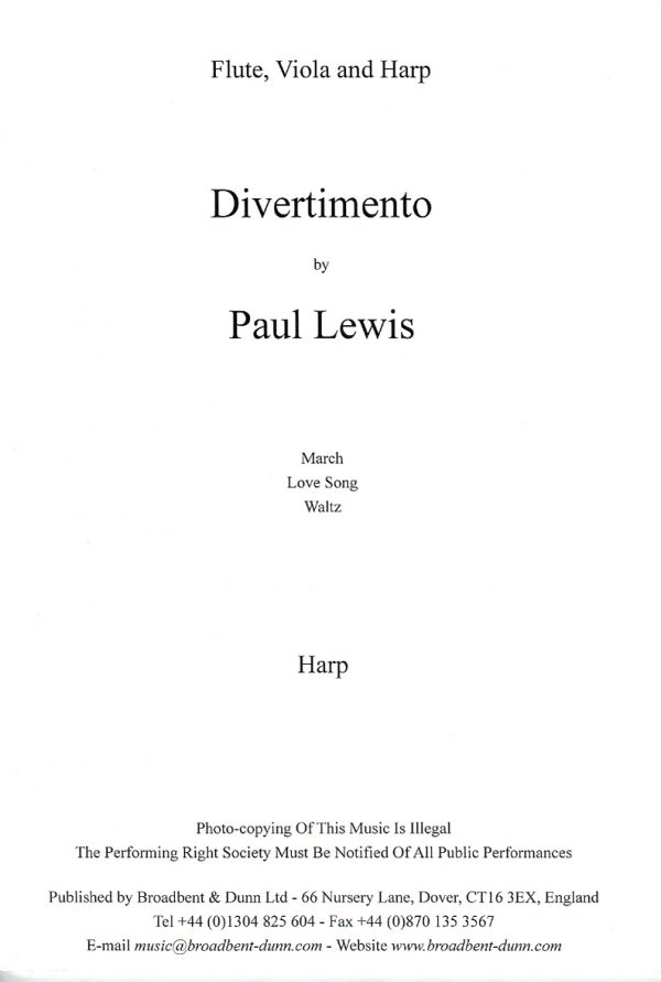 Divertimento (Flute, Viola and Harp) Lewis P.