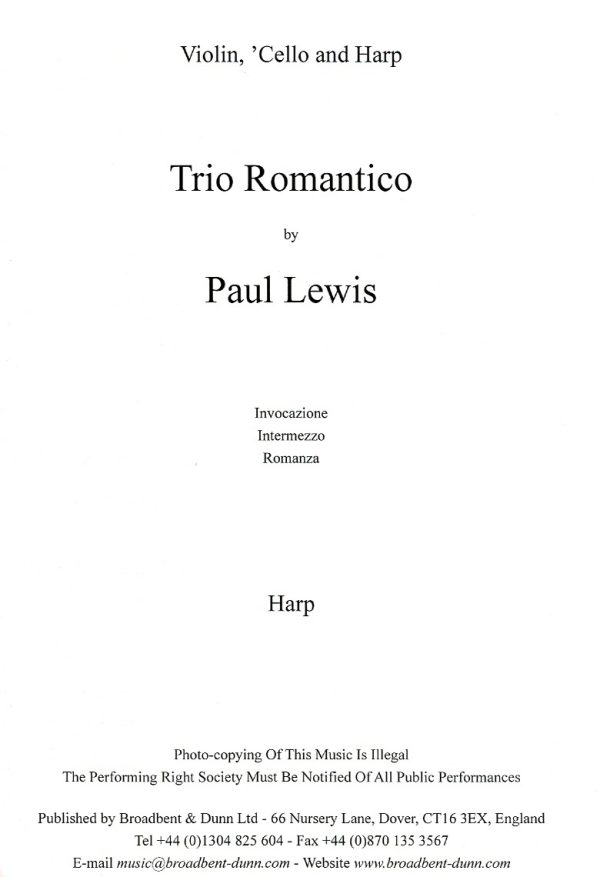 Trio Romantico (Violin, Cello and Harp) Lewis P.