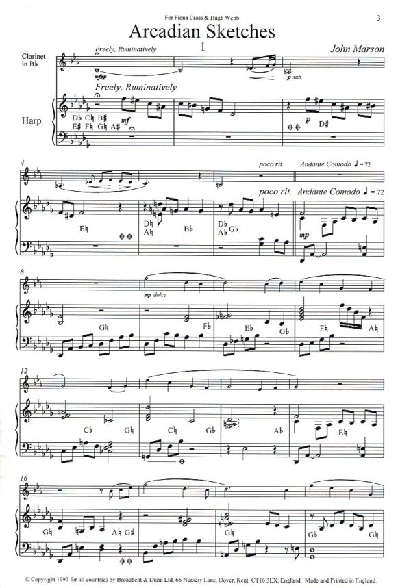 Arcadian Sketches (Clarinet and Harp) Marson J.
