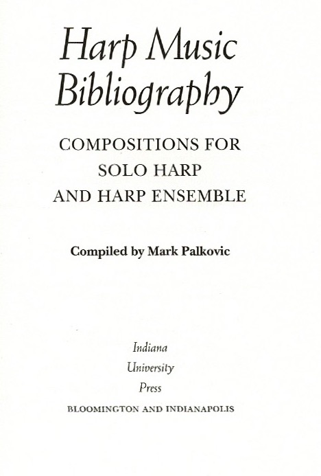 Harp Music Bibliography Palkovic M.