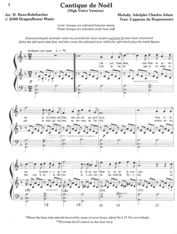 Cantique De Noel O Holy Night (Voice & Harp) Adam A./ Rees-Rohrbacher D.