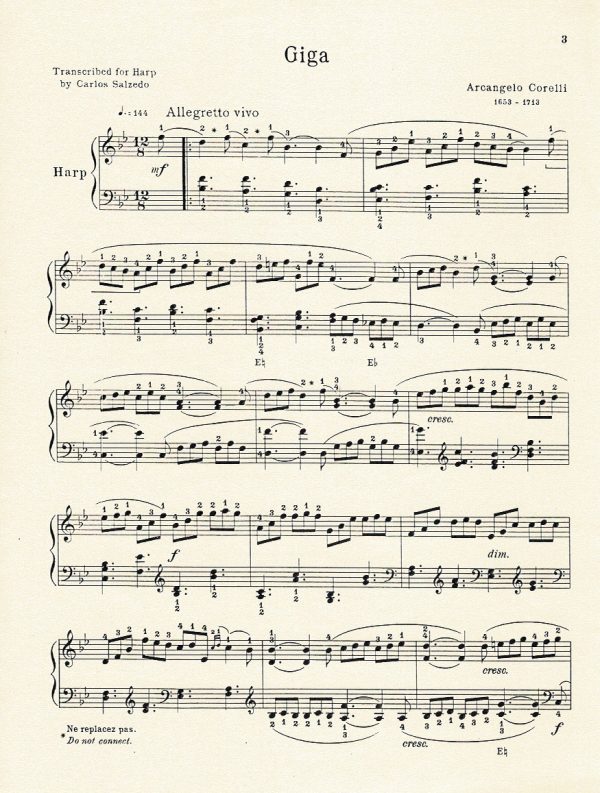 Transcriptions Pour Harpe Seule Gigue Salzedo C./ Corelli A.
