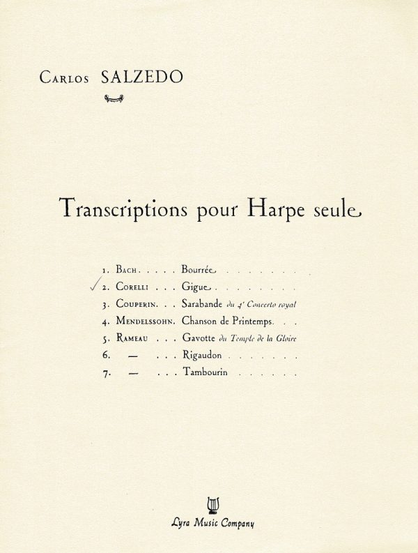 Transcriptions Pour Harpe Seule Gigue Salzedo C./ Corelli A.