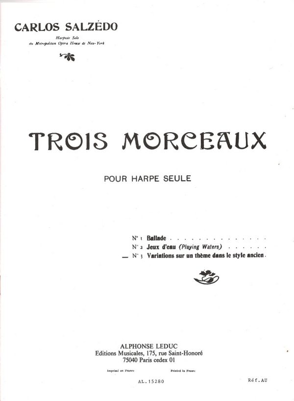 Trois Morceaux Pour Harpe Seule No 3 Variations Sur Un Theme Dans Le Style Ancien Salzedo C.
