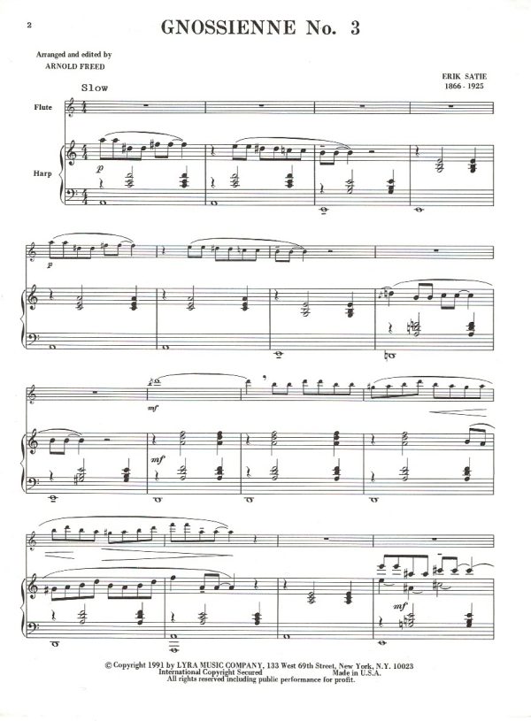 Gnossienne No 3 (Flute & Harp) Satie E.
