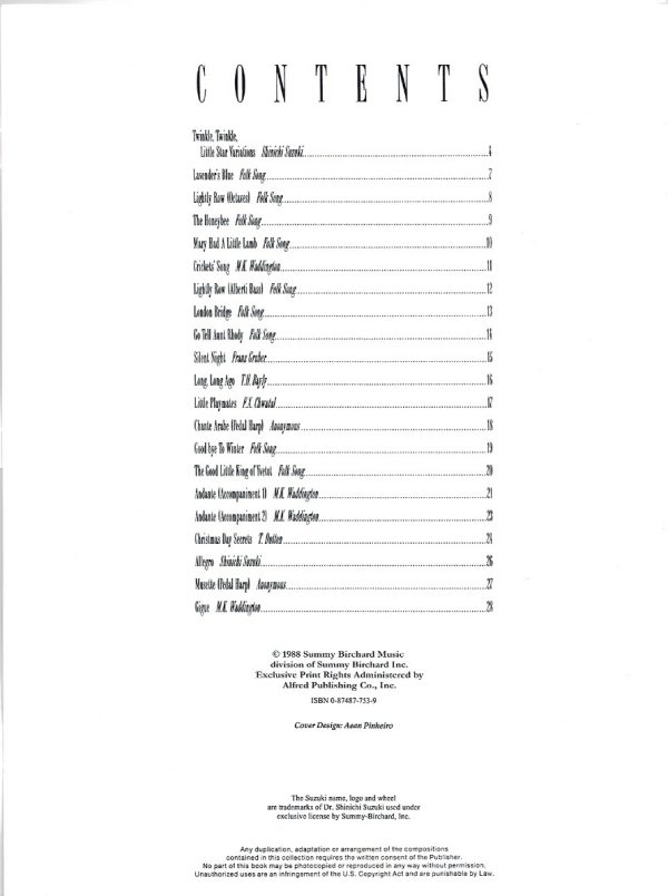 Suzuki Harp Ensemble Music Volume 1 Meixner B./Waddington M.