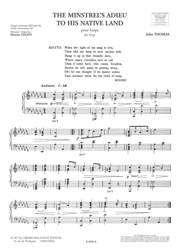 The Minstrel's Adieu To His Native Land Thomas J.