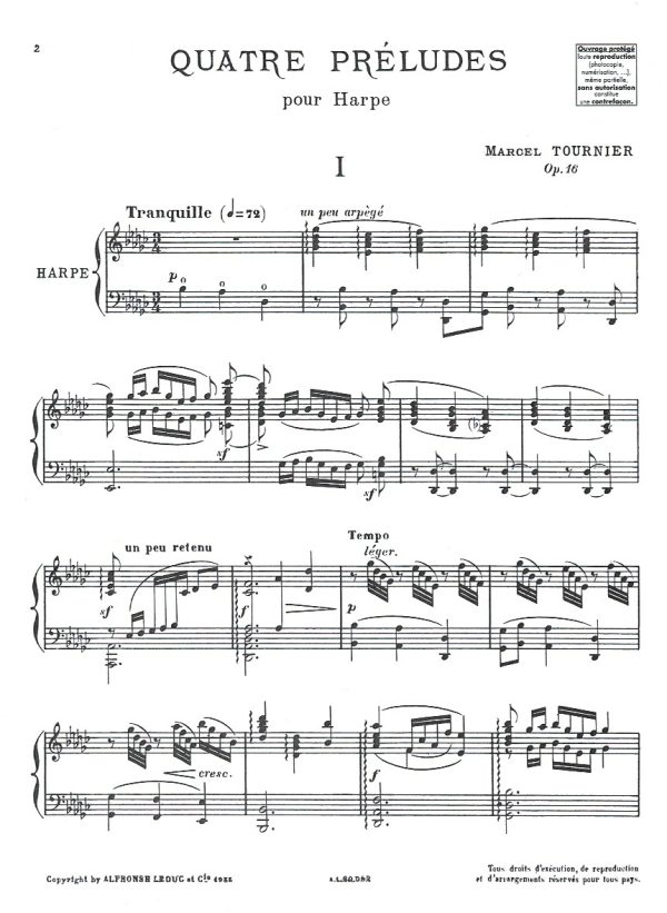 Quatre Preludes Pour Harpe Tournier M.