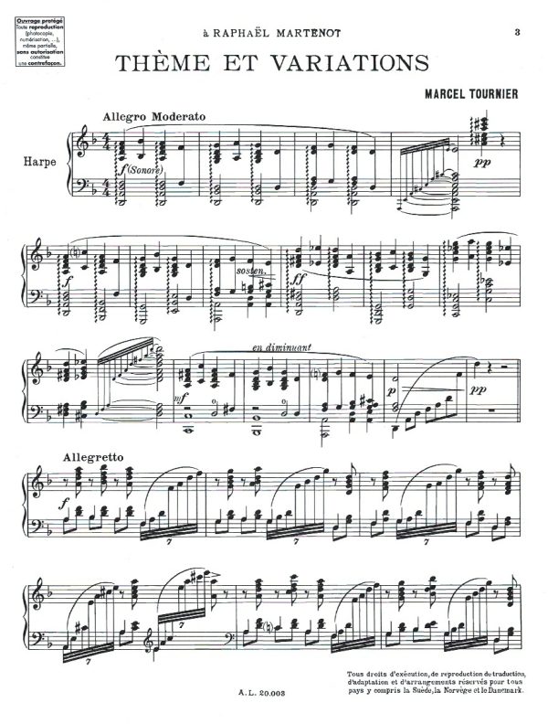 Theme Et Variations Pour La Harpe Tournier M.