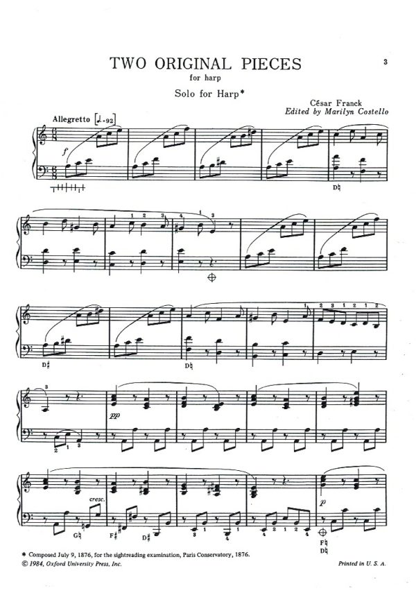 Two Original Pieces For Harp Franck C./Delibes L./Costello M.