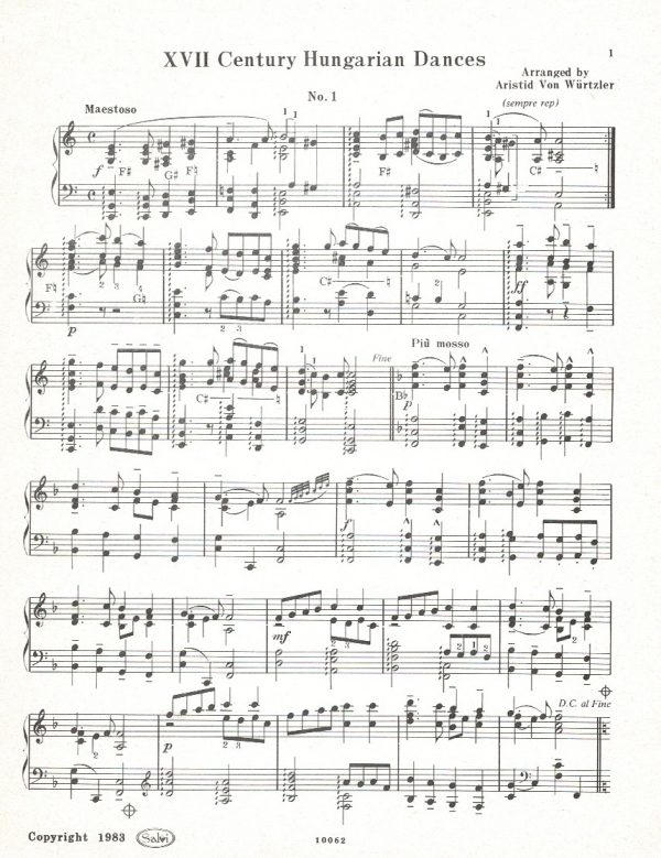 XVII Century Hungarian Dances Von Wurtzler A.