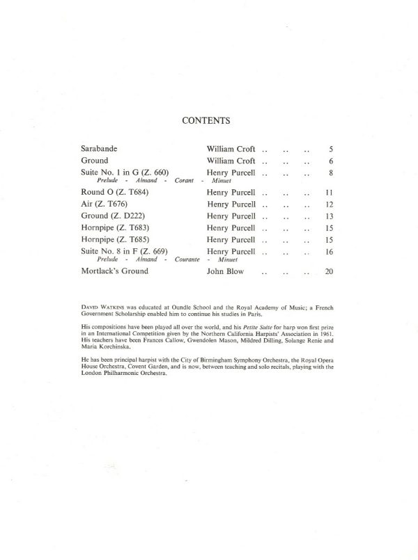 Anthology Of English Music For The Harp Volume 2 Watkins D.