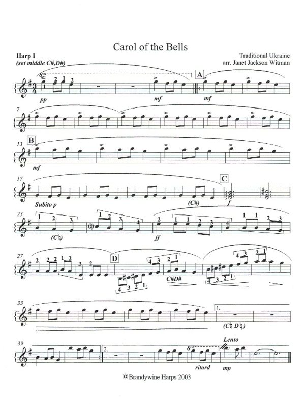 Carol Of The Bells (Glockenspiel & Harp Ensemble) Witman J.