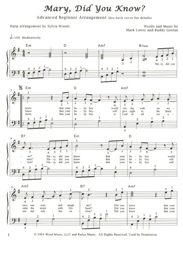 Mary, Did You Know (Voice & Harp) Lowry M./Greene B./ Woods S.